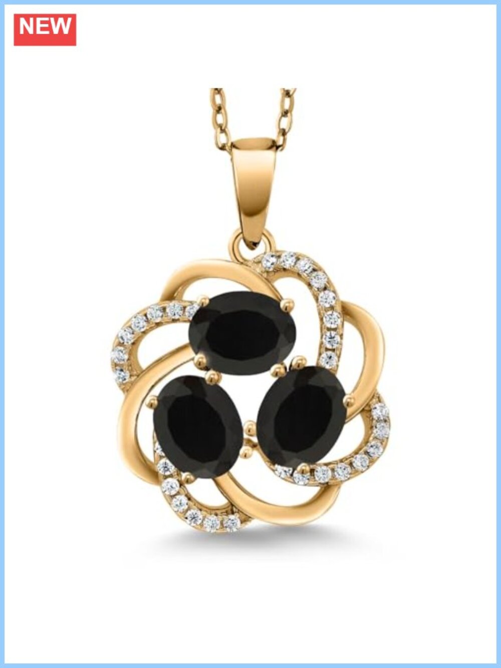 18K Yellow Gold Plated Silver Oval Gemstone 3 Stone Spiral Pendant Necklace 18